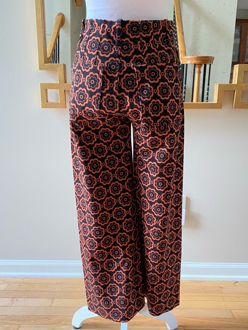 Anthropologie Maeve The Colette Wide-Leg Ponte Pants Black Orange MedallionSz 26 - Picture 7 of 16